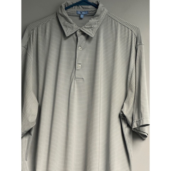 Genteal Performanc Polo Shirt Mens XL Gray White Stripe Short Sleeve Golf - Picture 4 of 12